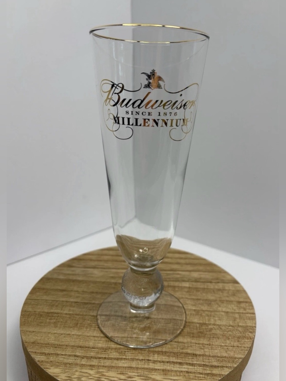 Budweiser Millennium Gold Rim Pilsner Beer Glass Since 1876 Breweriana 8.5" tall